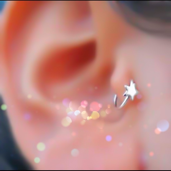 ⭐️925 Sterling Silver Star Nose Ring Cartilage Helix Tragus Rook Hoop Earring - Picture 2 of 13